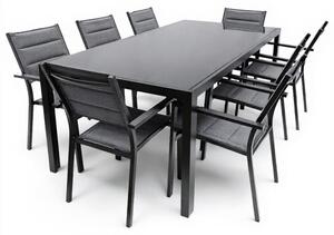 Set Terasa Luxembourg, masa neagra cu geam securizat si 8 scaune