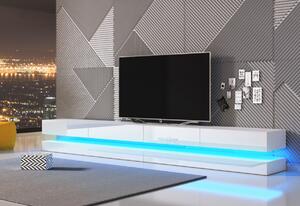 Comoda TV FLYNT, 140x10/15x34, alb/gri lucios + LED
