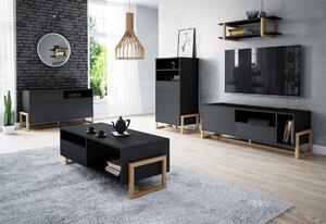 Sufragerie FIORD II (Comoda tv, 2x Comoda, masuta de cafea, polita), negru/fag