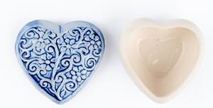 Cutiuta bijuterii din ceramica, inima albastra, detalii florale