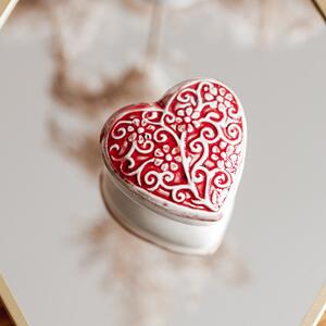 Cutiuta bijuterii din ceramica, inima rosie, detalii florale
