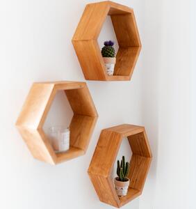 Set rafturi hexagonale pentru perete, lemn masiv
