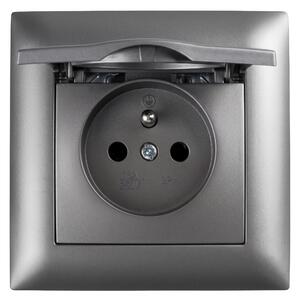 Priză simplă cu împământare și clapetă cu ramă OSTE JNH005-G Grey