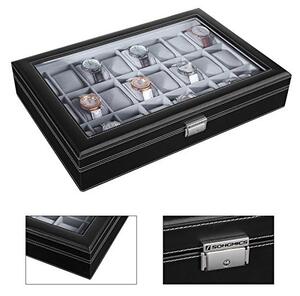 Cutie pentru ceasuri de mana, Songmics, Negru, 43.5x29.2x8.5 cm