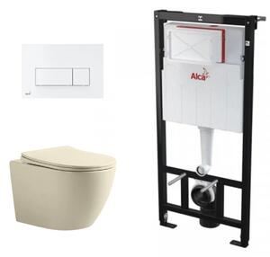 Set complet vas WC suspendat, Fluminia Ricci Tornado Flush cappuccino cu rezervor Alca si clapeta albaa
