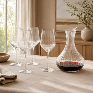 Set 5 piese pentru vin, Atmosphera – 4 pahare cu picior și un decantor din sticlă, design striat