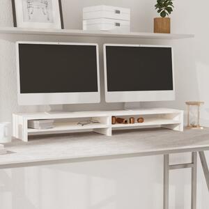 Stand pentru monitor, alb, 100x24x13 cm, lemn masiv de pin