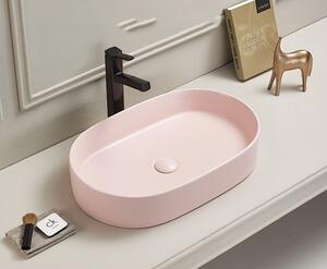 Lavoar baie roz mat montaj pe blat, ventil inclus, 60 cm, Adelais Foglia Roz mat