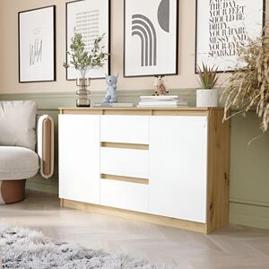Comoda R-120-S3 cu 3 sertare și o ușă – diverse opțiuni de culoare artisan mix alb
