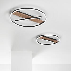 Luce Ambiente Design Aplică de perete cu LED Azimuth, Ø 50 cm, negru/culoarea lemnului, metal, Negru, Camera de zi / sufragerie, Aluminiu, Modern