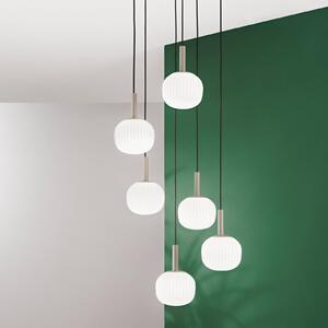 Luce Ambiente Design Lampă suspendată Eris, lungime 51 cm, maro/alb, metal/sticlă, cu 6 becuri, reglabil, Maro / Rugină, Camera de zi / sufragerie, Aluminiu, Modern