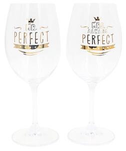 Set 2 pahare vin, cristal ecologic, 440 ml, Nekupto - Mr. Perfect și Mrs. Always Perfect