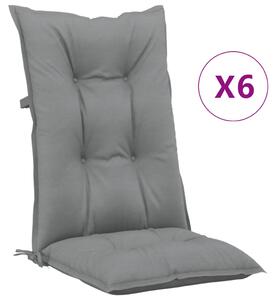 Perne scaun cu spătar înalt, 6 buc., gri, 120x50x7 cm, textil