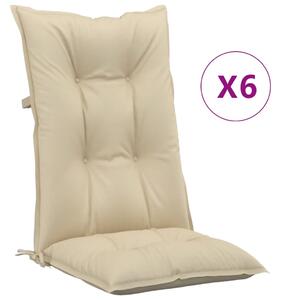 Perne scaun cu spătar înalt, 6 buc., bej, 120x50x7 cm, textil
