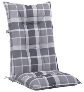 Perne scaun spătar înalt, 2 buc. gri carouri 120x50x7 cm textil