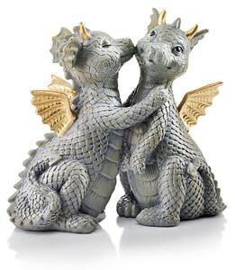 ASTOREO Cuplu de dragoni - gri/verde - Mărimea 14,5 x 15,5 x 8 cm