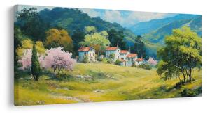 Tablou copaci înfloriți și munți