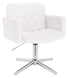 HC802CROSS Scaun Alb din Piele Ecologica cu Bază Cromata