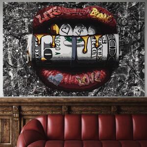 Tablou Canvas Premium LuxCanva® B1047, Red Lips , Dormitor, Living, Dolari, Rosu, Buze, Senzualitate, Multicolor, Culori Vibrante