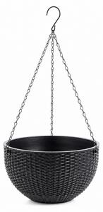 Ghiveci mare suspendat, gri, imitatie ratan, 4.5 Litri, 26 cm, JollyMag, ROS10GRAF