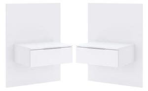 Set de noptiere suspendate cu sertar Barton, alb mat
