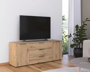 Comodă TV, 2 uși batante, 3 sertare, soft close, culoare stejar, 160 cm lungime