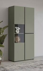 Vitrină, 2 uși batante, sticlă, culoare verde fistic-negru, 80 cm lungime