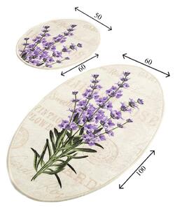 Set 2 covorase baie Lavender DJT, 50x60 cm, forma ovala, bej/lila
