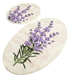 Set 2 covorase baie Lavender DJT, 50x60 cm, forma ovala, bej/lila