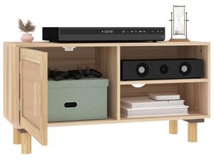 Comodă TV, maro, 80x30x40 cm, lemn masiv pin și ratan natural