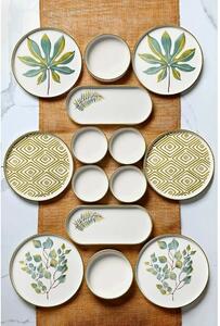 Set mic dejun MCH009904, 14 piese, alb/verde/galben, ceramica