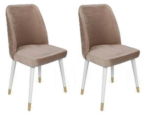 Set 2 scaune HUGO-404 V2, bej/alb, stofa catifelata/lemn, 50x49x90 cm