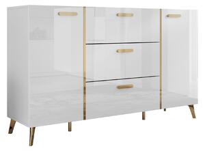 Comodă Comfivo Teslomo 109Alb, De aur, Alb lucios, Cu sertare și uși, 92x154x38cm