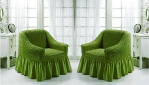 Set 2 huse elastice si creponate pentru fotolii, cu volanas, culoare Verde