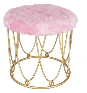 Taburet Pinky baza metalica aurie tapitat roz pudrat