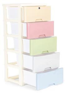 Raft cu 5 sertare în culori pastelate plăcute