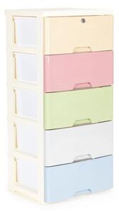 Raft cu 5 sertare în culori pastelate plăcute