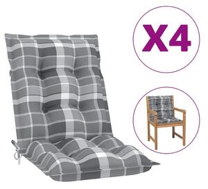 Perne scaun cu spătar mic 4 buc. gri carouri 100x50x7 cm textil