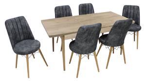 Set masă extensibilă Aris Stejar cu 6 scaune Apollo Gri Închis Picior Nuc