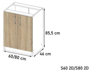 Corp inferior bucătărie cu blat SALTO S80 2D, 80x85,5x46, sonoma/alb