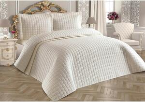 Set cuvertura pat dublu ESTIVA, crem, bumbac, 250x260 cm, cu 2 fete de