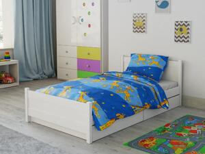 Lenjerie creponata pentru patut GIRAFFE albastru
