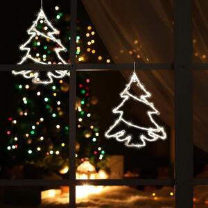 Decor fereastra Bradut 35 LED-uri alb cald, 33x28 cm, 2 ventuze pentru fixare incluse