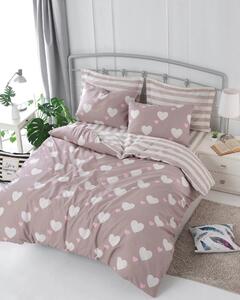 Set lenjerie pat HERZ, bumbac/poliester, roz pudra/alb, 220x240 cm, cu