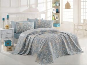 Set cuvertura pat dublu TUVAL, albastru, bumbac, 200x230 cm, cu 2 fete