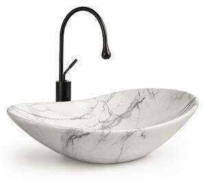 Lavoar baie oval pe blat design marmura alb 8060M