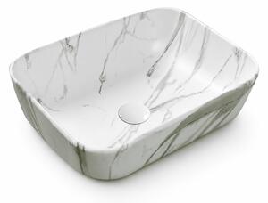 Lavoar baie pe blat rectangular marmorat Alb, 8509MA