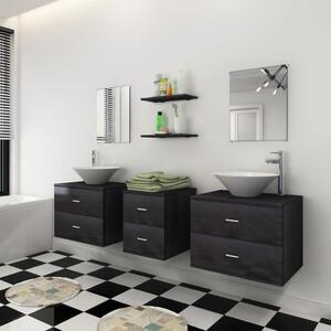 Set de mobilier de baie cu 7 piese și chiuvete incluse, negru