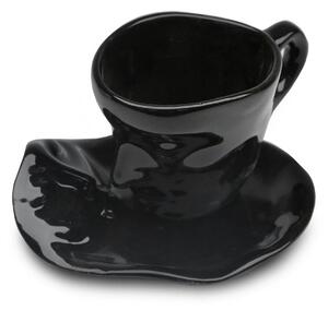Set cana cu farfurie HMY-6406, negru, ceramica, 15 cm