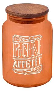 Borcan cu capac 503HRN1185, portocaliu/maro, sticla/lemn, 890 ml
